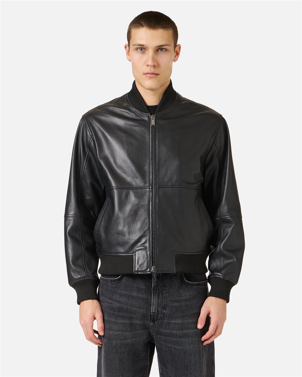 Blue and black leather jacket with dinosaur embroidery | ICEBERG