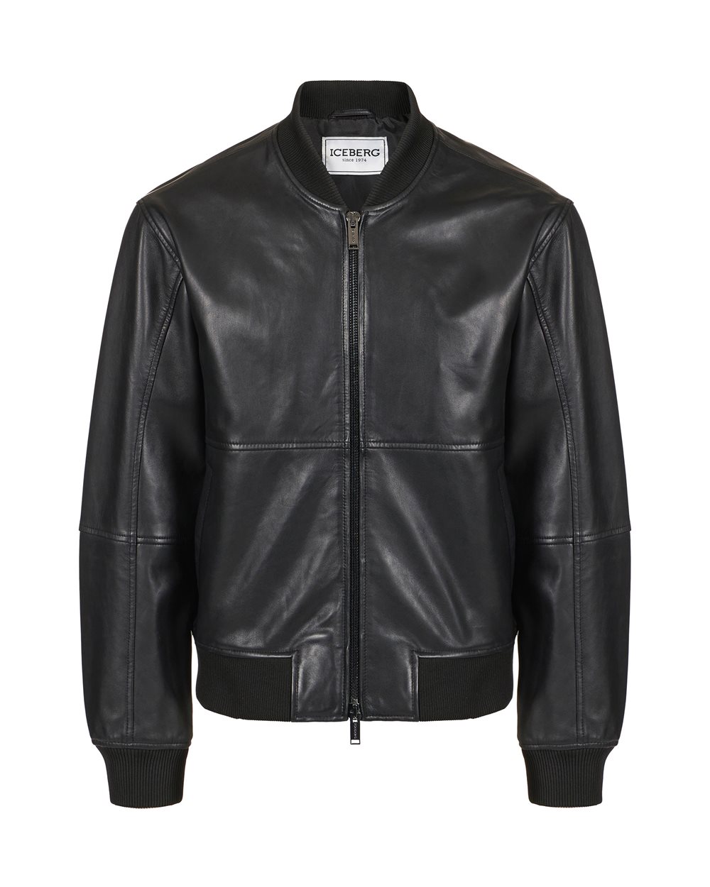 ICEBERG ジップデザイン　ライダースジャケット　icejeans Blue and black leather jacket with dinosaur embroidery | ICEBERG