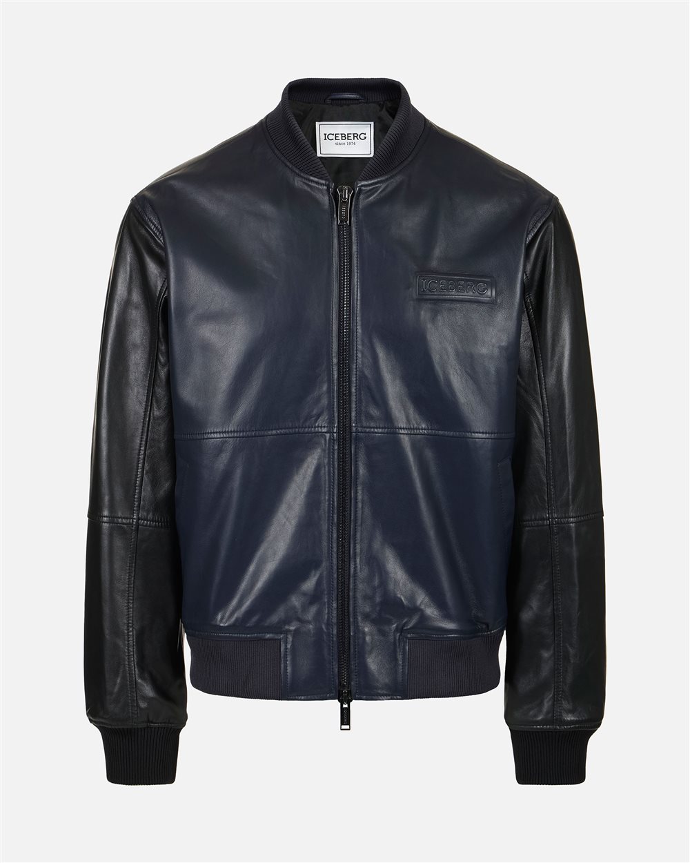 Blue and black leather jacket with dinosaur embroidery | ICEBERG