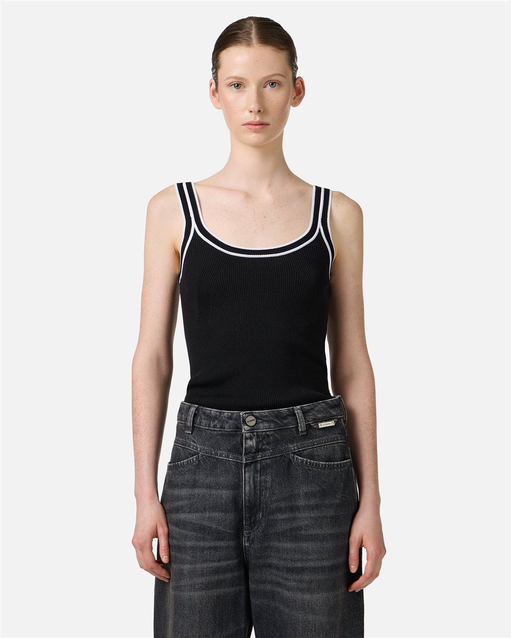 Black ribbed tank top in stretch cotton | ICEBERG