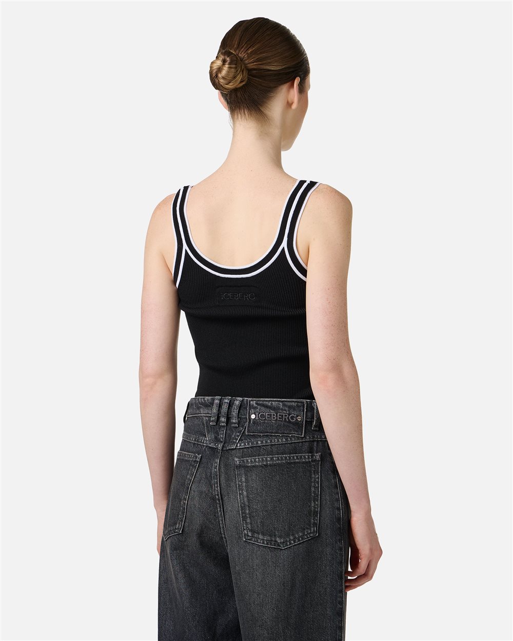 トップス ICEBERG Black ribbed tank top in stretch cotton | ICEBERG