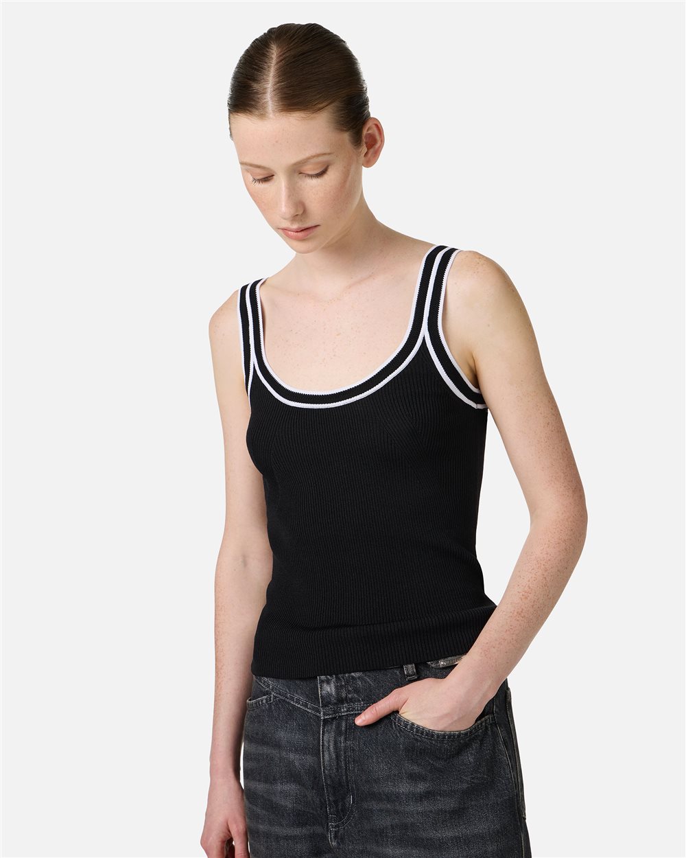 Black ribbed tank top in stretch cotton | ICEBERG