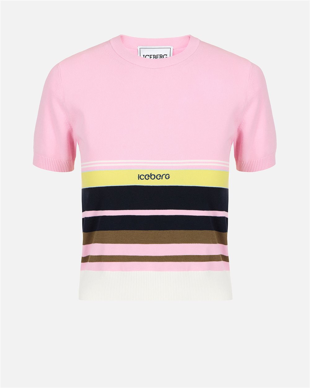 Patterned crew neck T-shirt in stretch cotton | ICEBERG