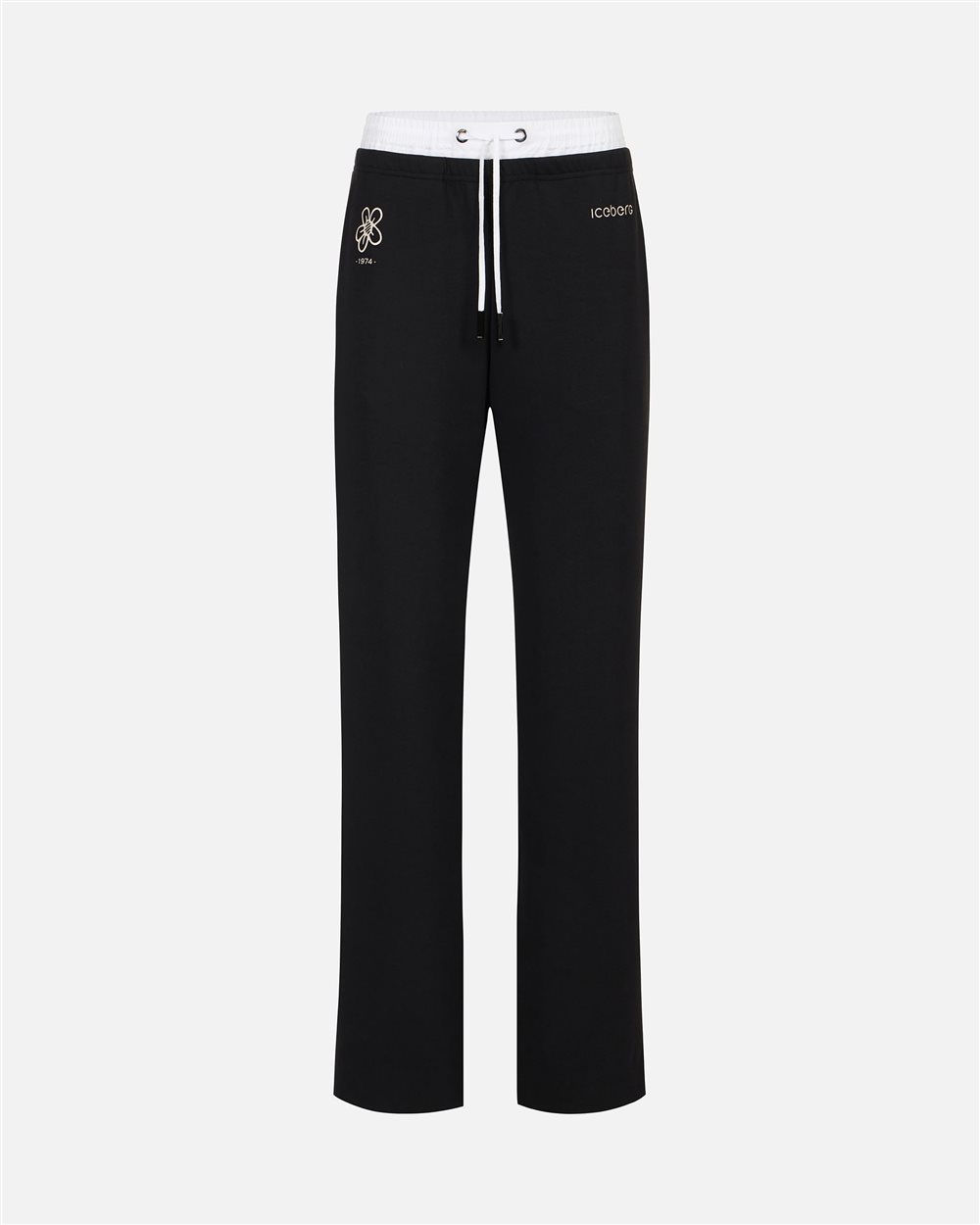 Black wide-leg pants in technical fabric with print | ICEBERG