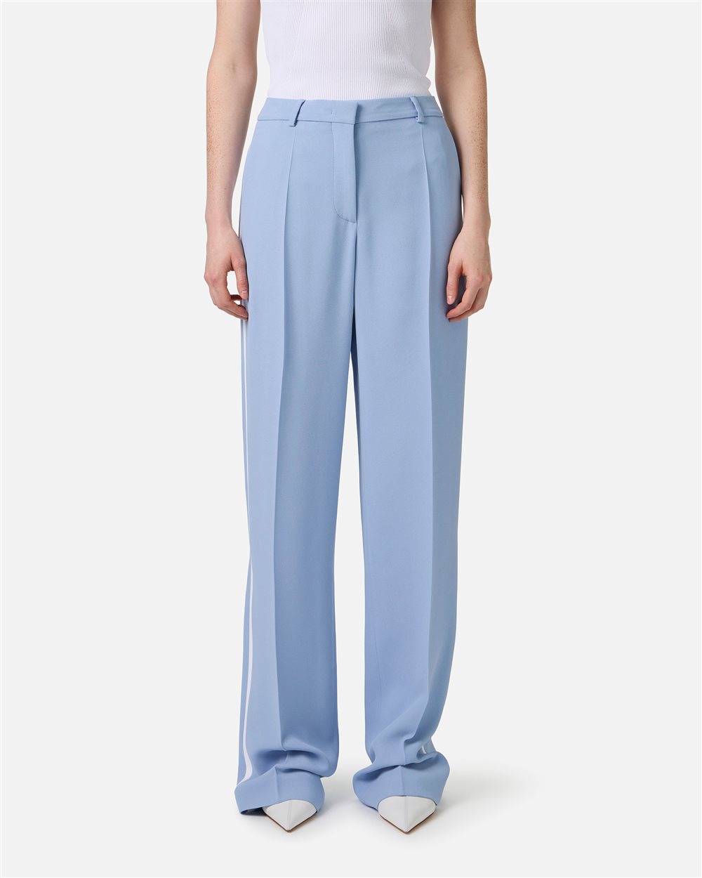 Powder blue straight leg pants in viscose cady fabric | ICEBERG