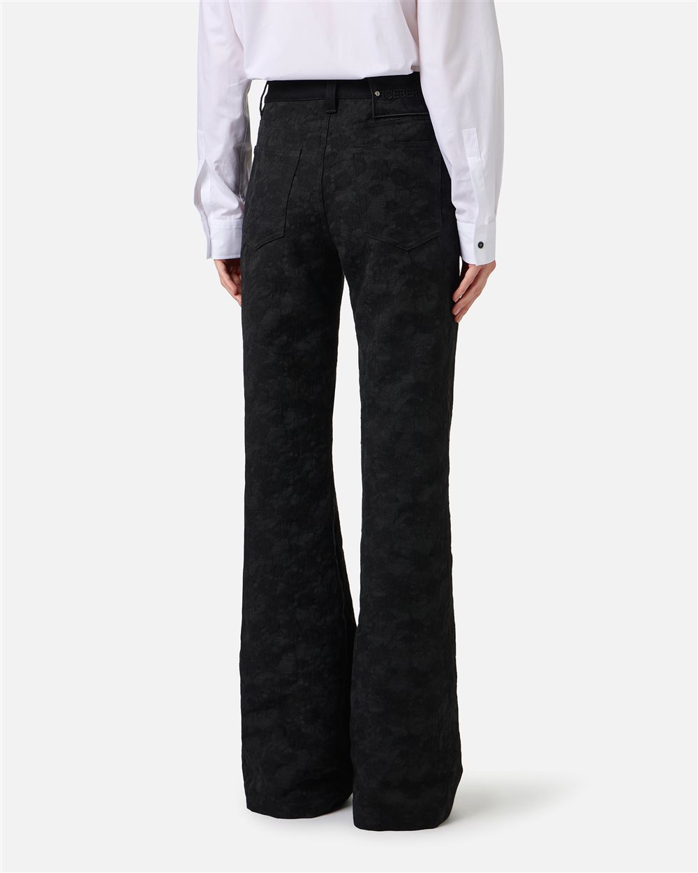 Black regular fit pants in technical jacquard fabric | ICEBERG