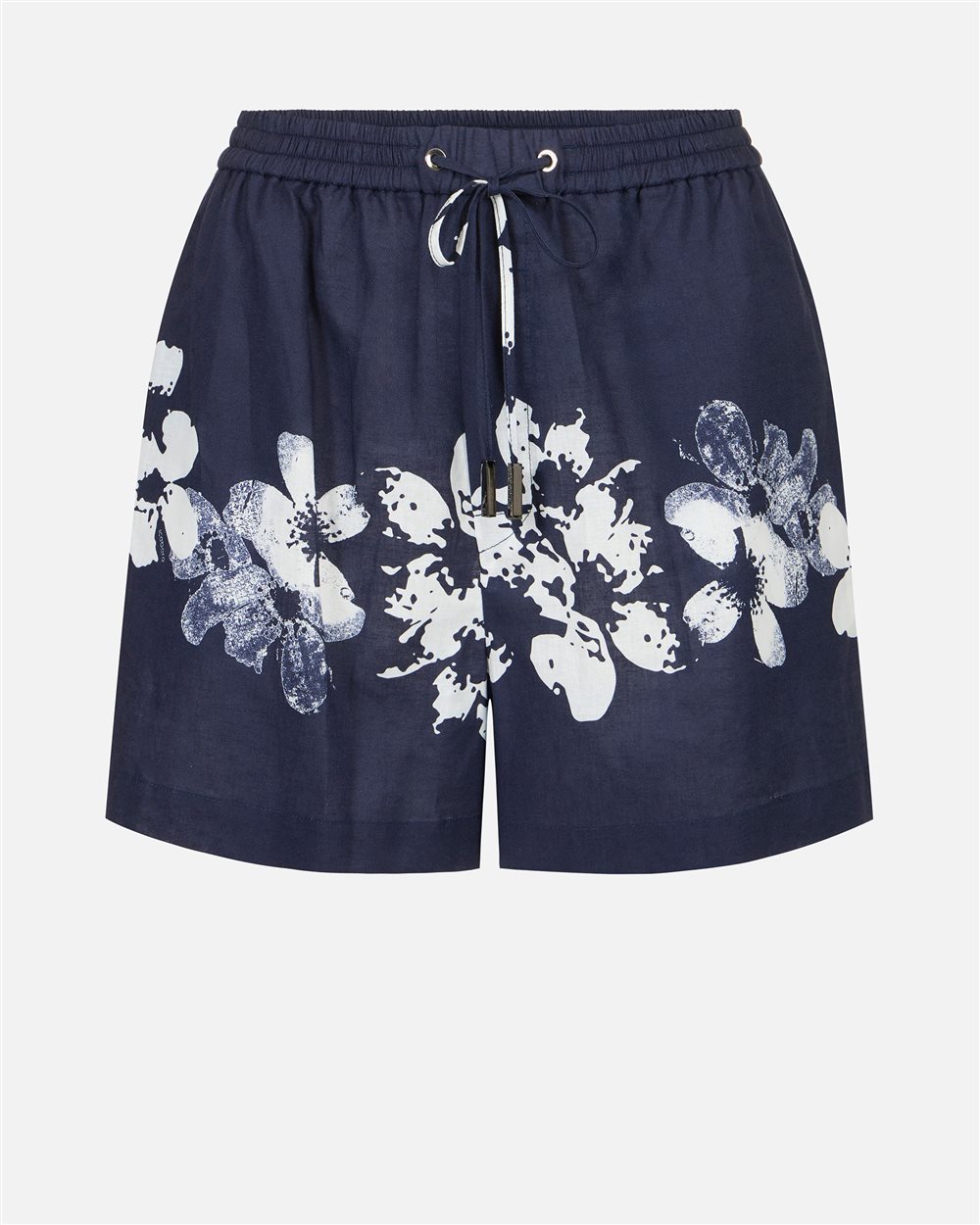 Comfort fit blue linen and cotton Bermuda shorts with Hawaiian