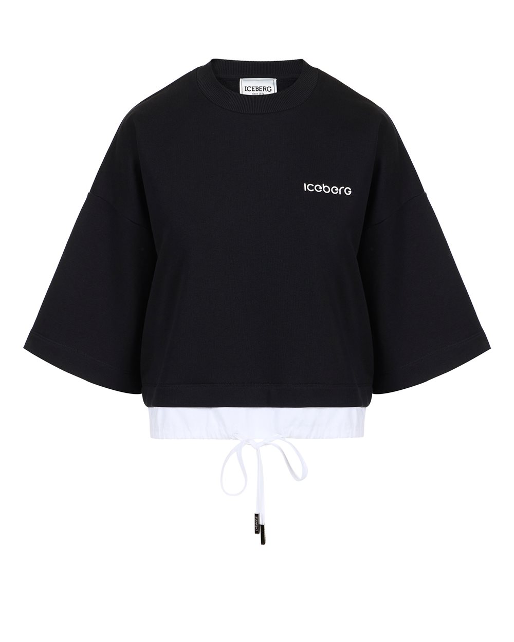 Black cropped fit short-sleeved sweatshirt in sustainable cotton