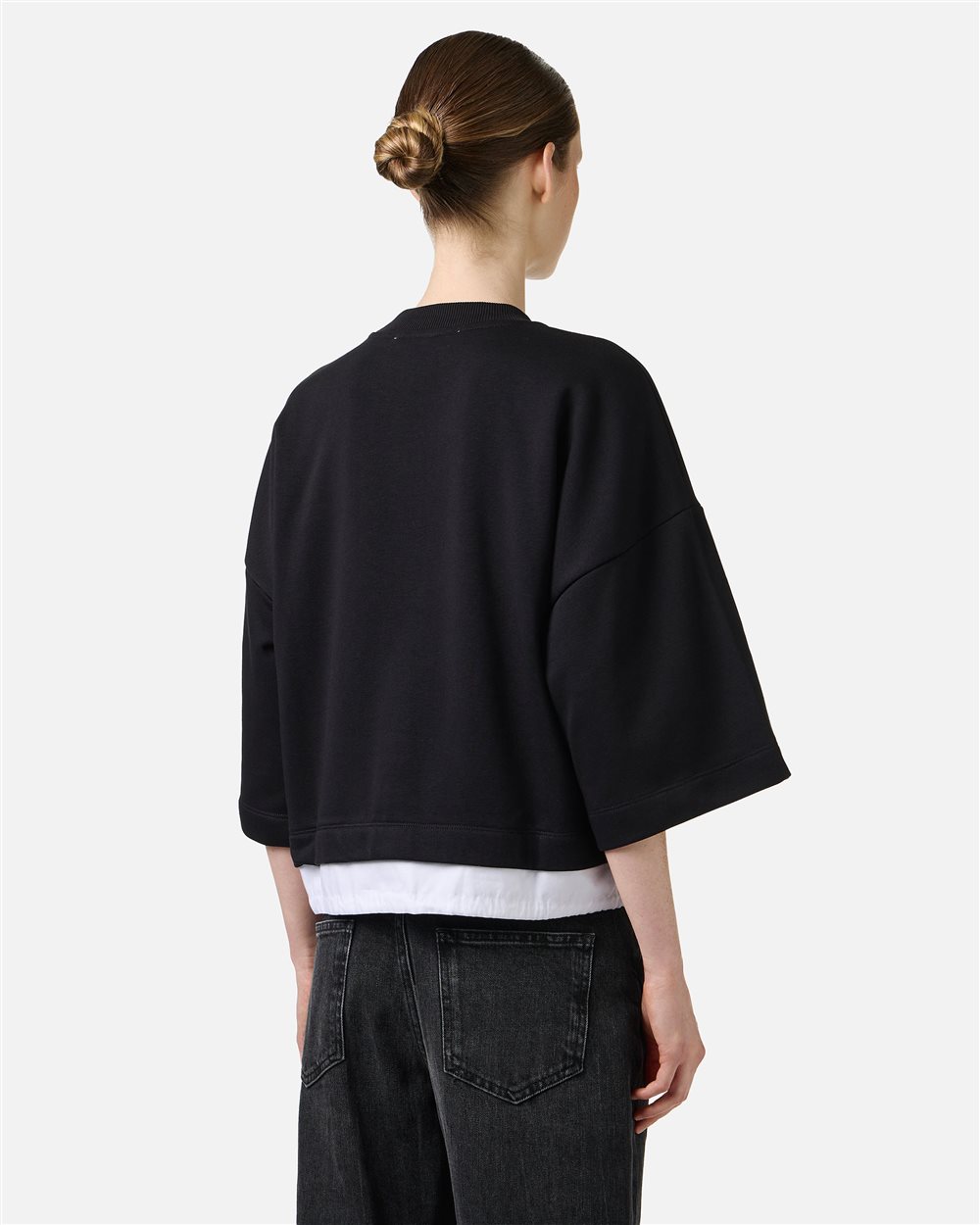 Black cropped fit short-sleeved sweatshirt in sustainable cotton