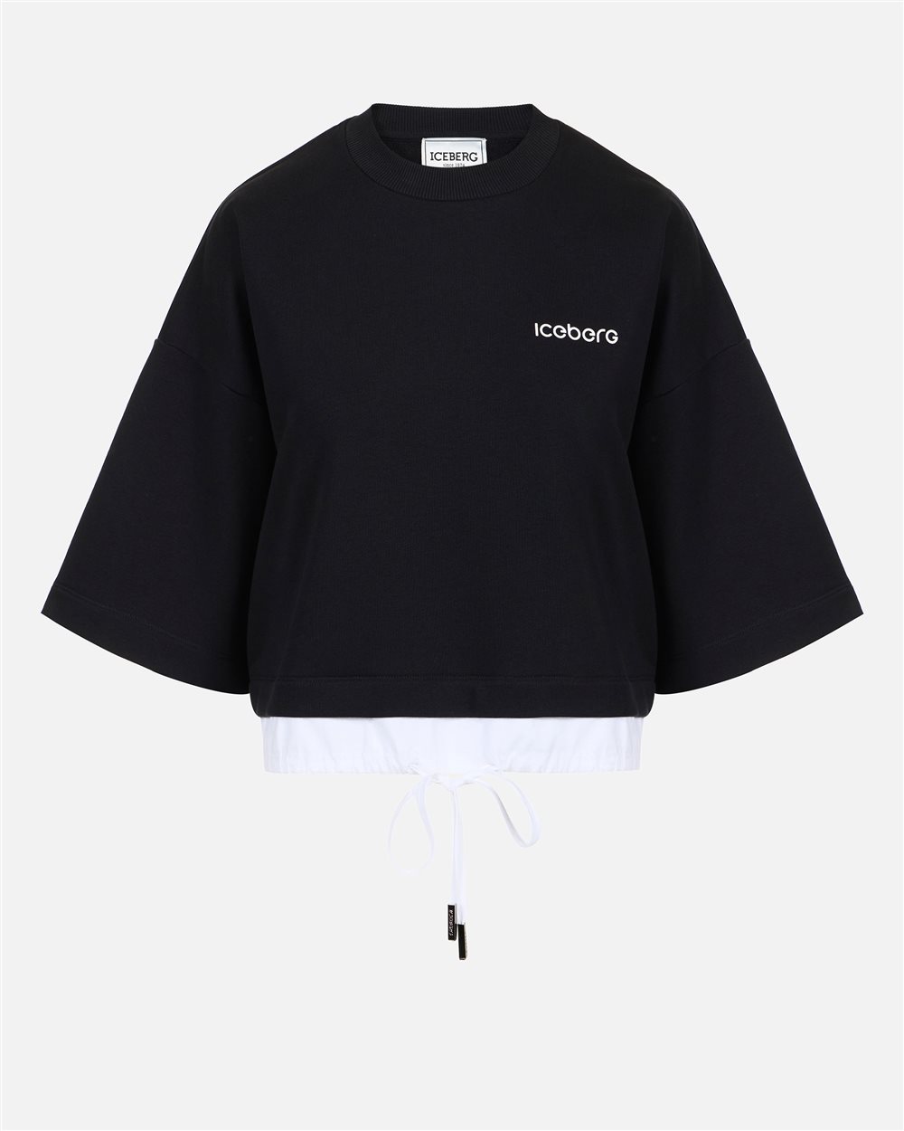 Black cropped fit short-sleeved sweatshirt in sustainable cotton