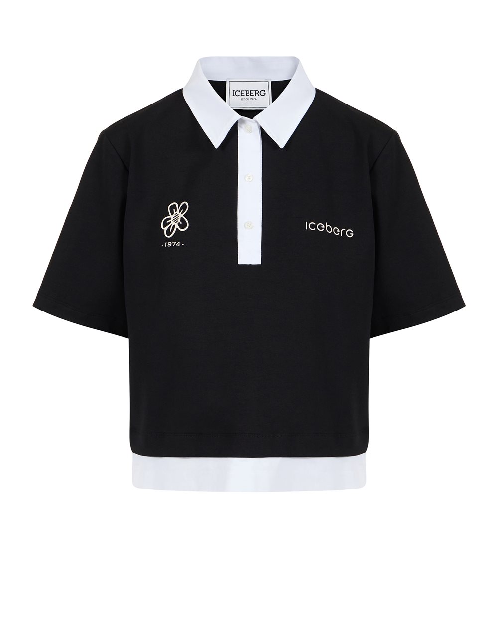 Black cropped fit scuba jersey T-shirt with contrasting details