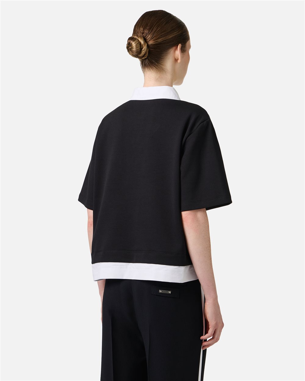 Black cropped fit scuba jersey T-shirt with contrasting details