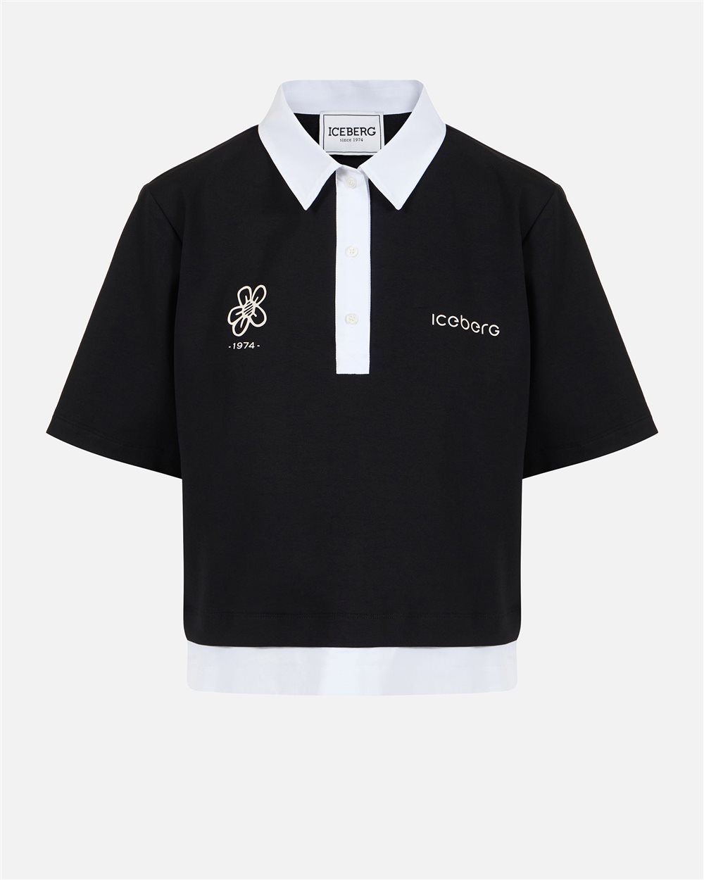 Black cropped fit scuba jersey T-shirt with contrasting details