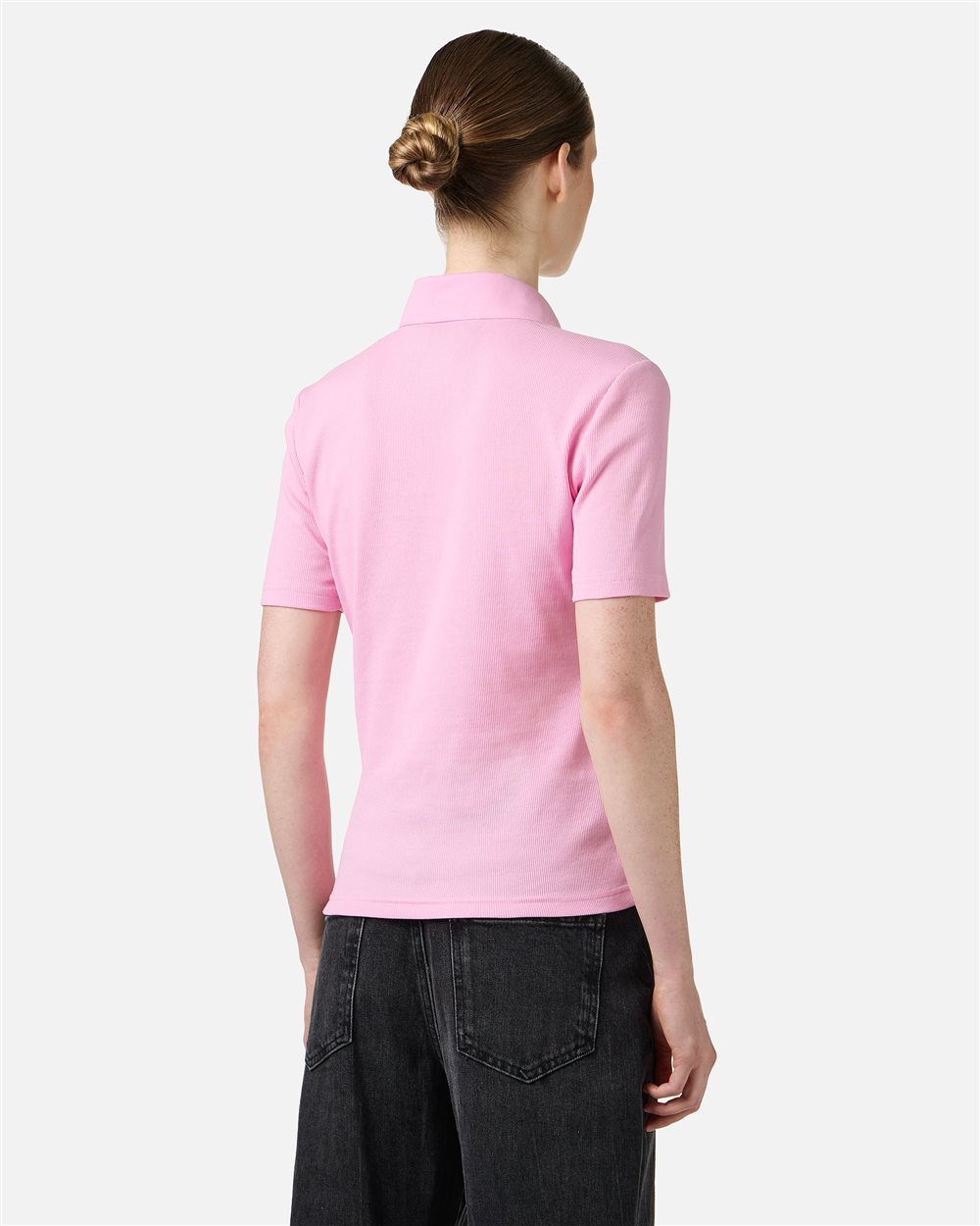 Slim fit pink ribbed jersey polo with Iceberg plaque | ICEBERG