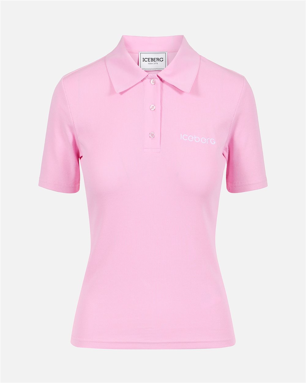 Slim fit pink ribbed jersey polo with Iceberg plaque | ICEBERG