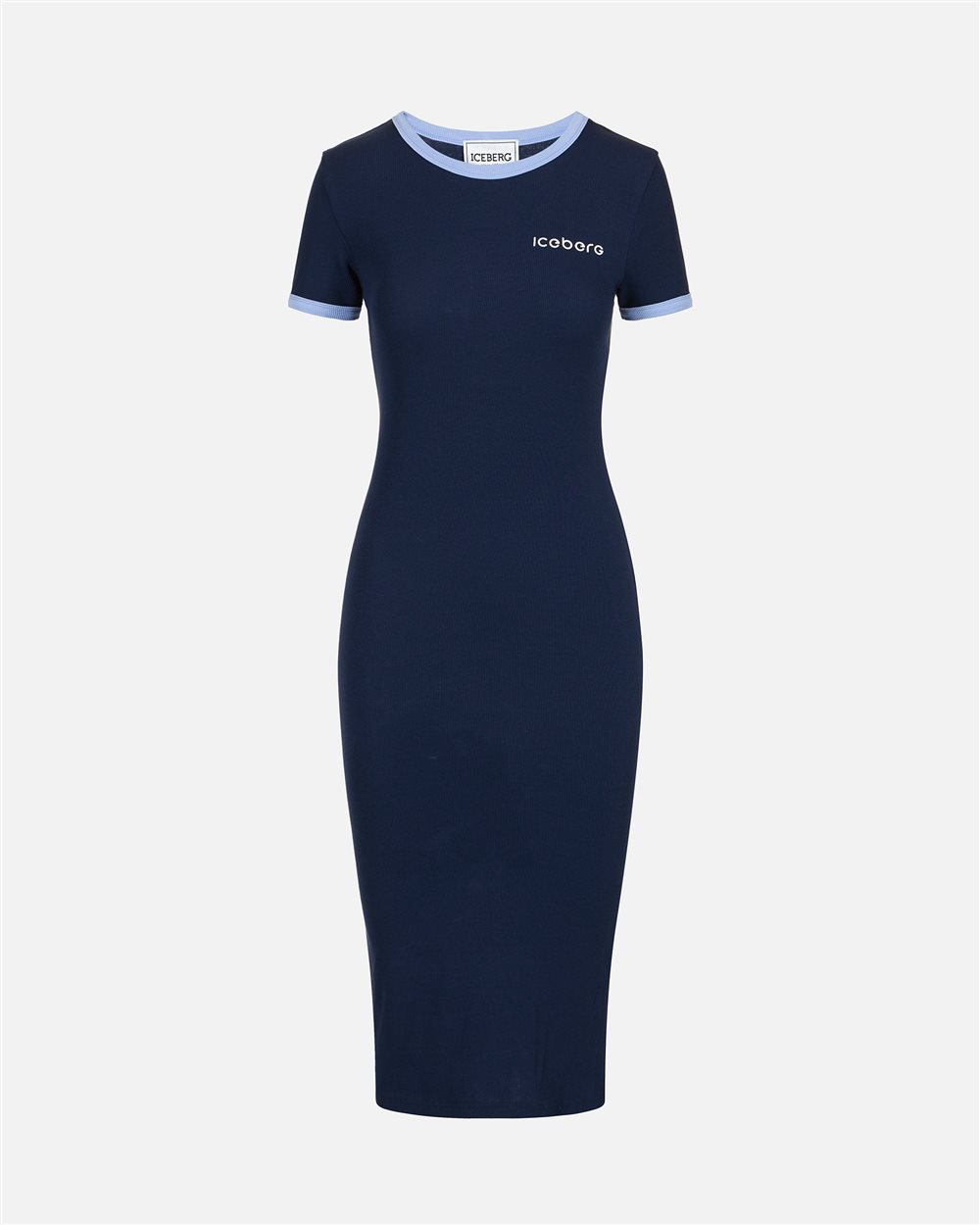 Iceberg Blue ribbed jersey slim fit dress with Iceberg print
