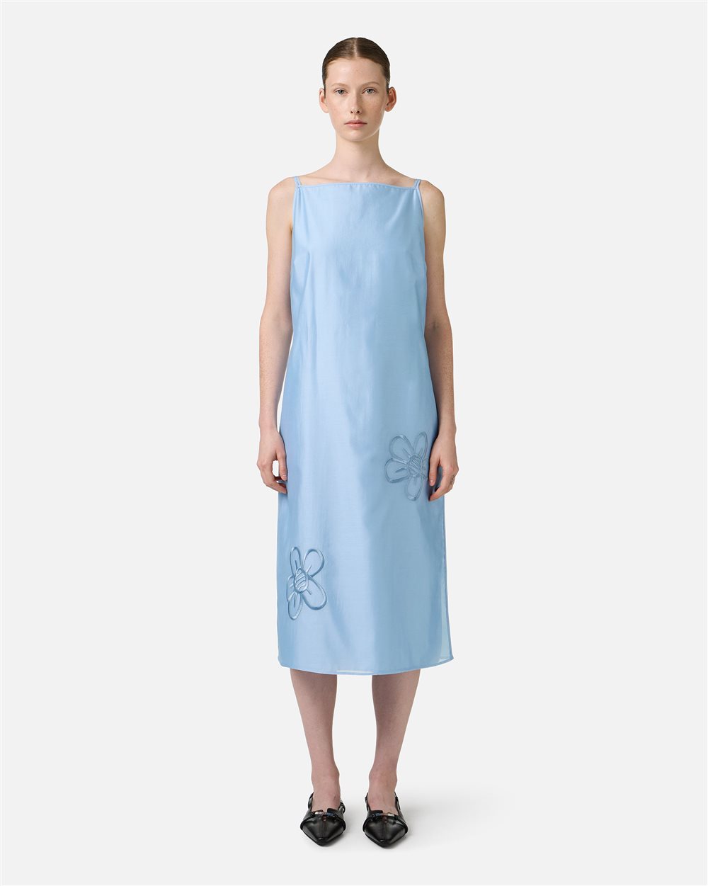 Iceberg Light blue muslin sheath dress with floral embroidery