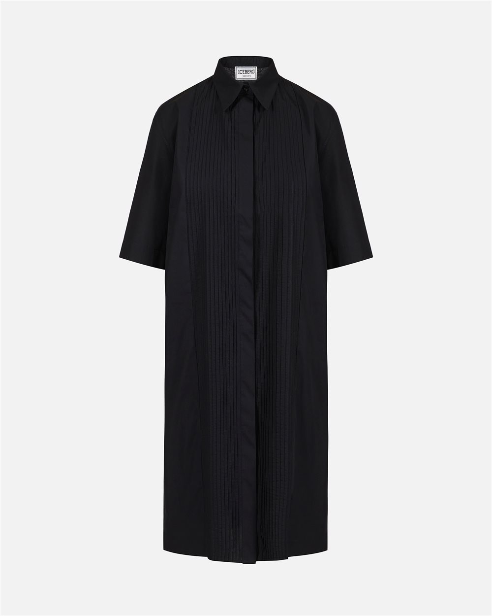 Iceberg Short-sleeved Black dress in poplin with a pleated front panel