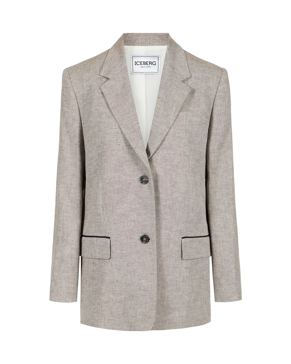 Relaxed fit single-breasted rope-colored jacket in a diagonal linen ...