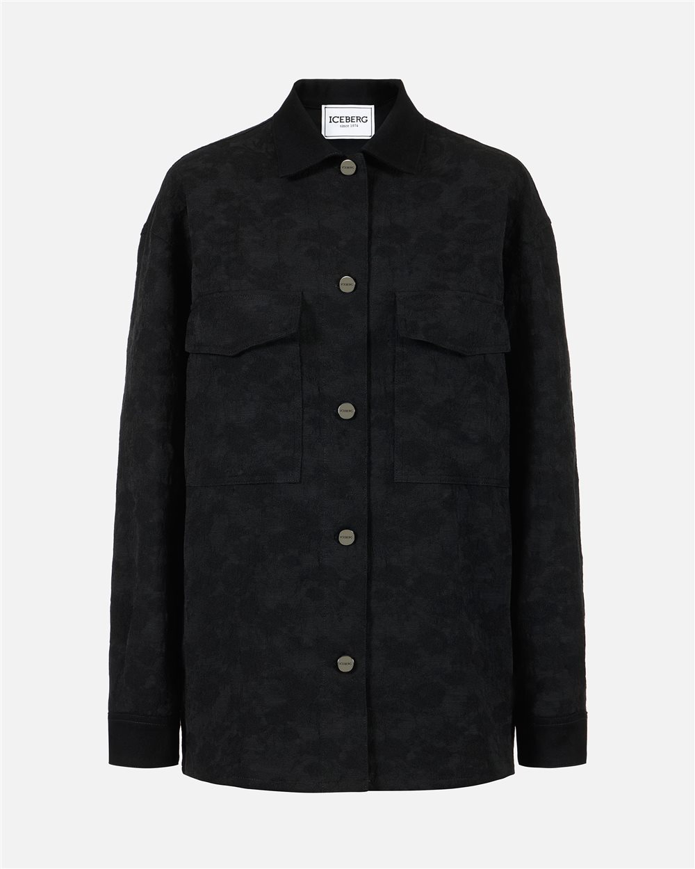 トップス HEELAL ICEBERG FLOWER SHIRT JACKET Black, comfort fit jacket in jacquard fabric with a floral motif