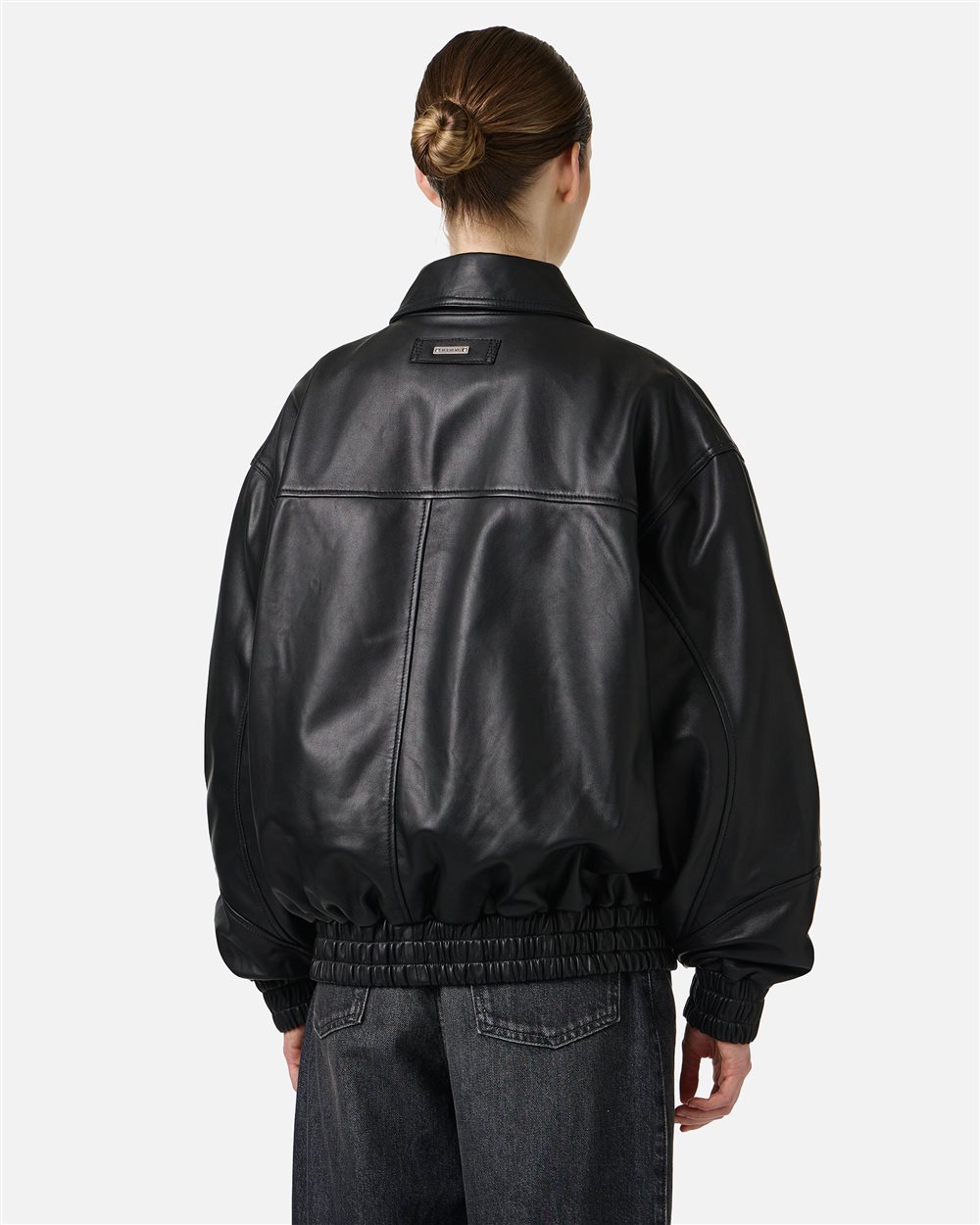 Black leather bomber short jacket | ICEBERG
