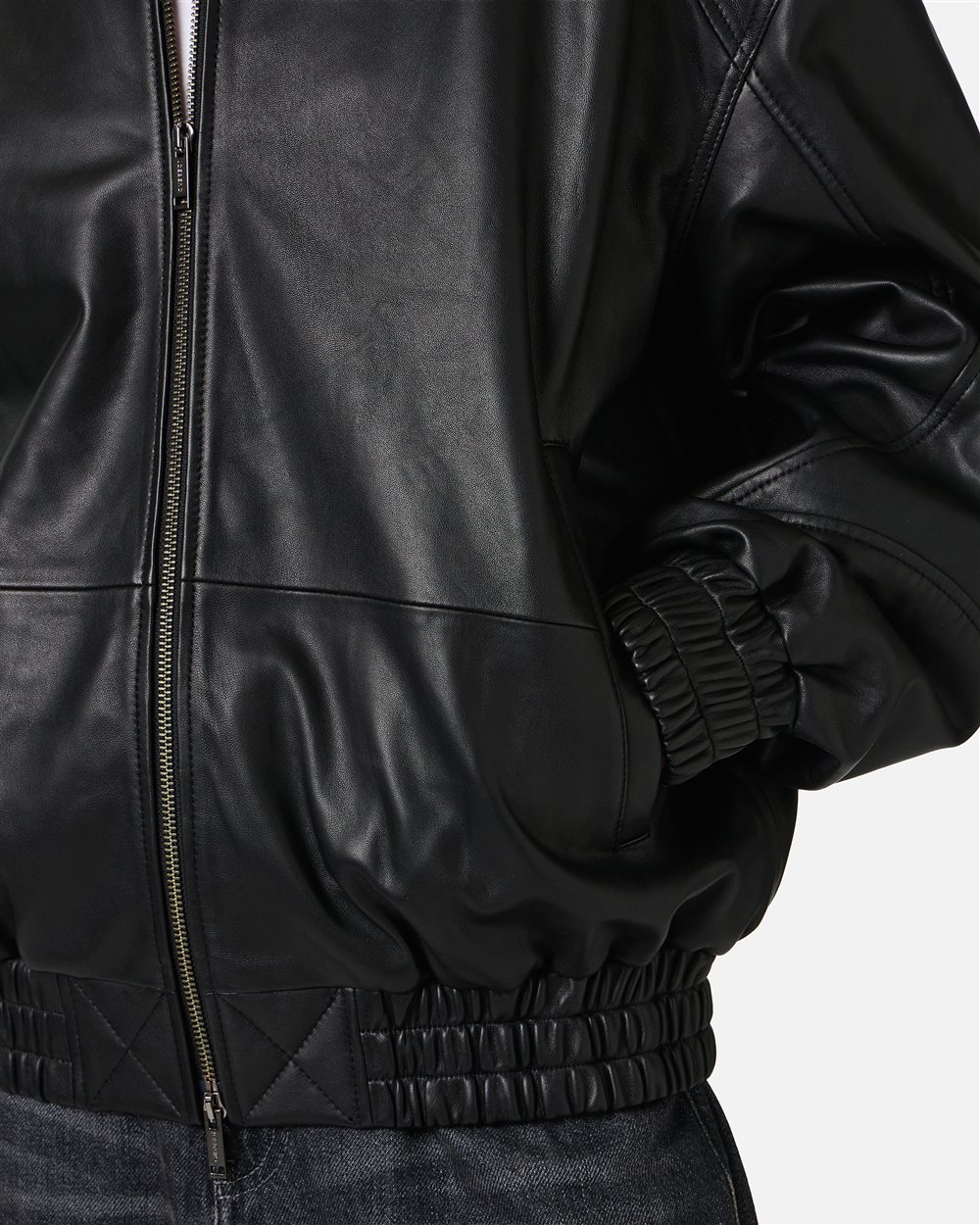 Black leather bomber short jacket | ICEBERG
