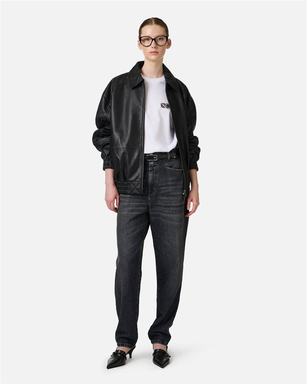 Black leather bomber short jacket | ICEBERG