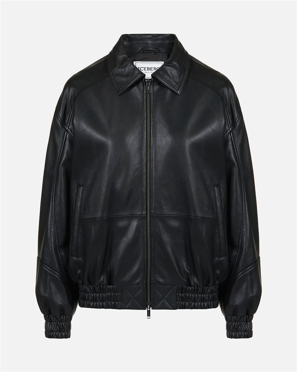 Black leather bomber short jacket | ICEBERG