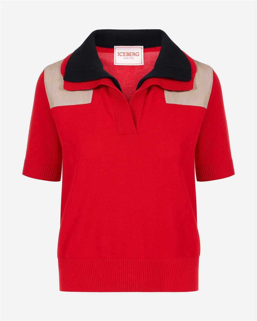 Slim fit red short-sleeved polo sweater in a plain knit | ICEBERG
