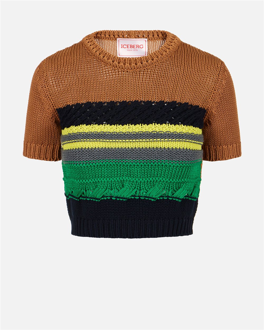 ICEBERG ニット Multicolored cotton crew neck sweater with stripes and logo | ICEBERG