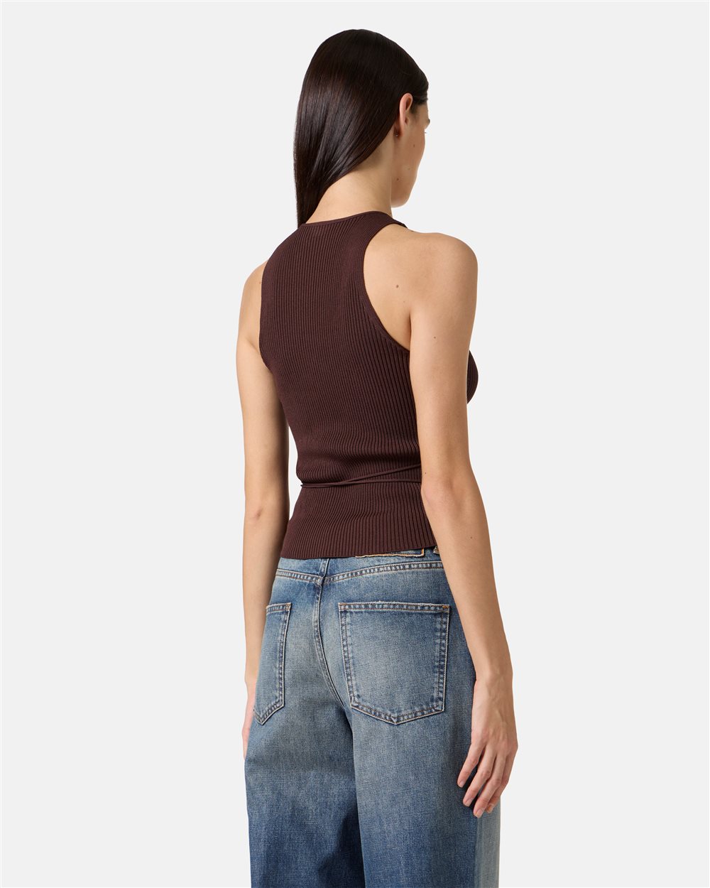 Brown ribbed viscose-blend tank top with ties | ICEBERG