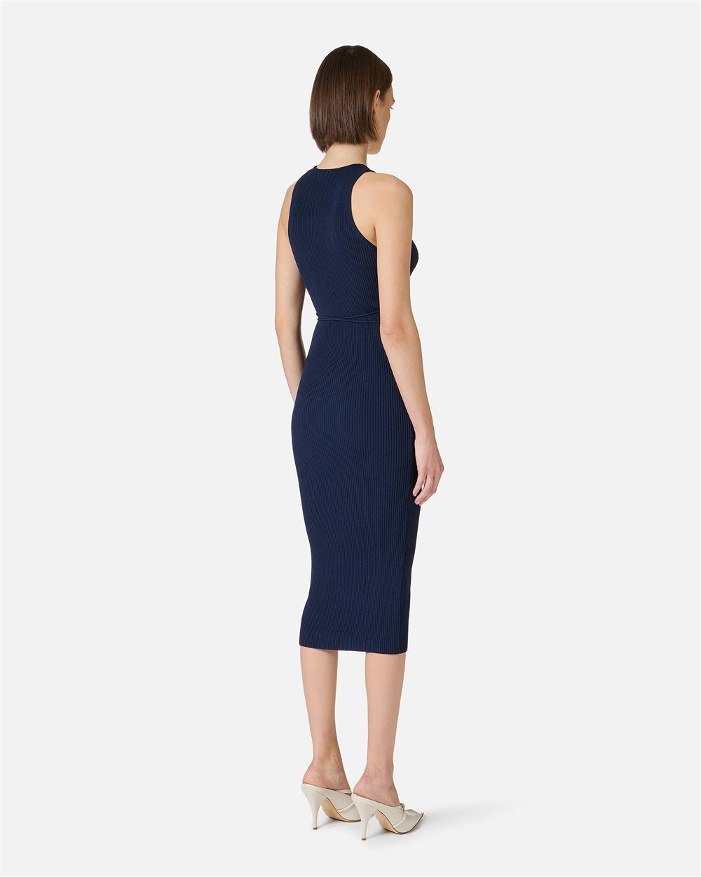 Iceberg Classic blue dress in ribbed viscose blend with braided ties