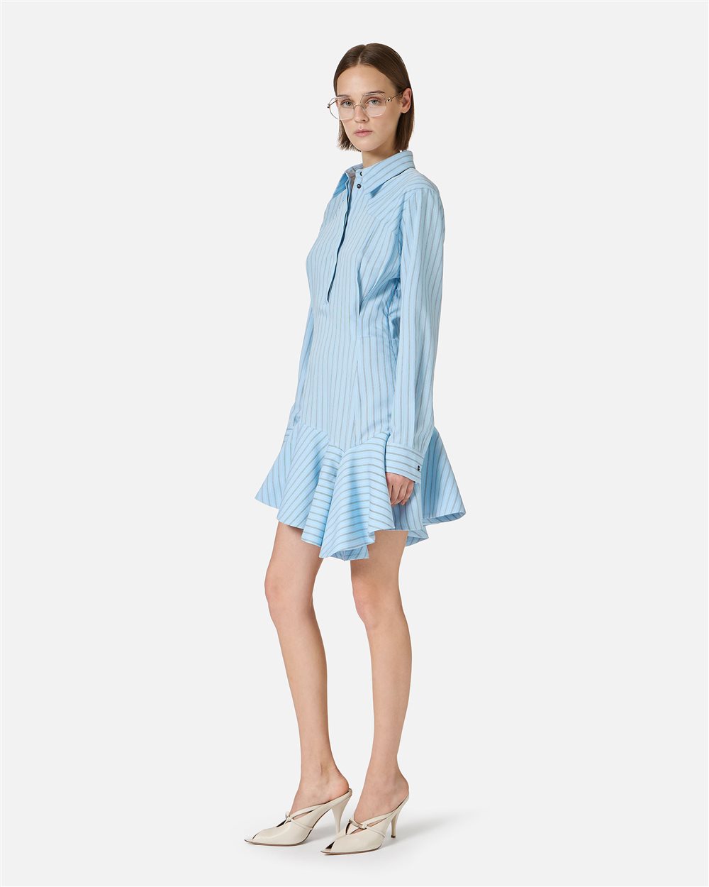 blue viscose dress Kelandra Satin Collared V-Neck Long Sleeve Floor Length Dress