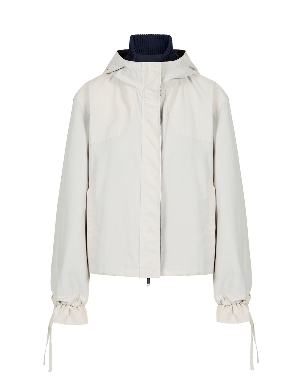 Sand-colored, relaxed fit nylon short jacket with hood | ICEBERG