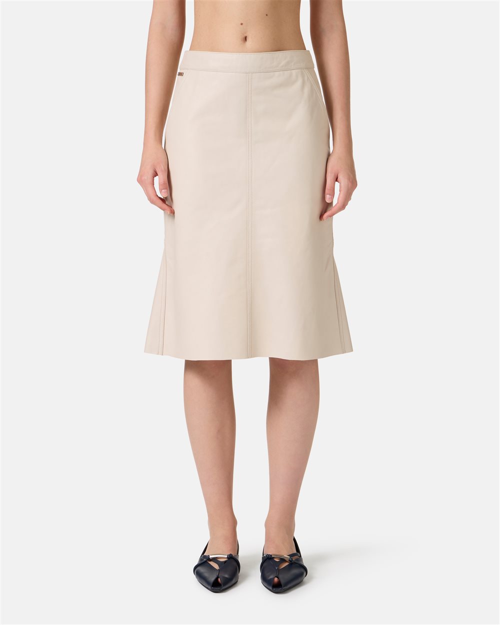 Leather ecru midi skirt with ruffle | ICEBERG