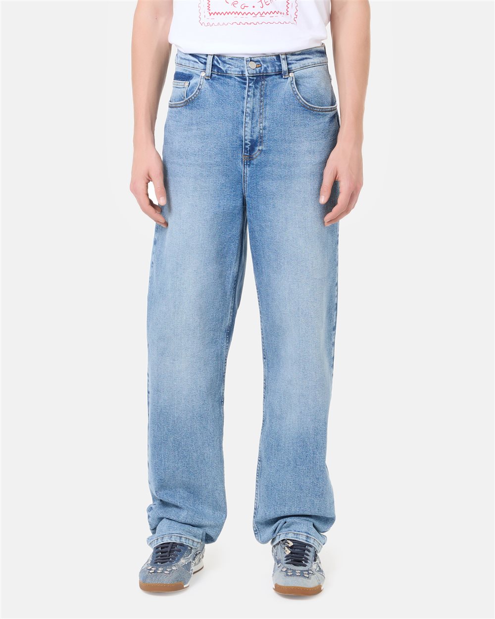 Indigo, 5-pocket baggy fit cotton denim pants | ICEBERG
