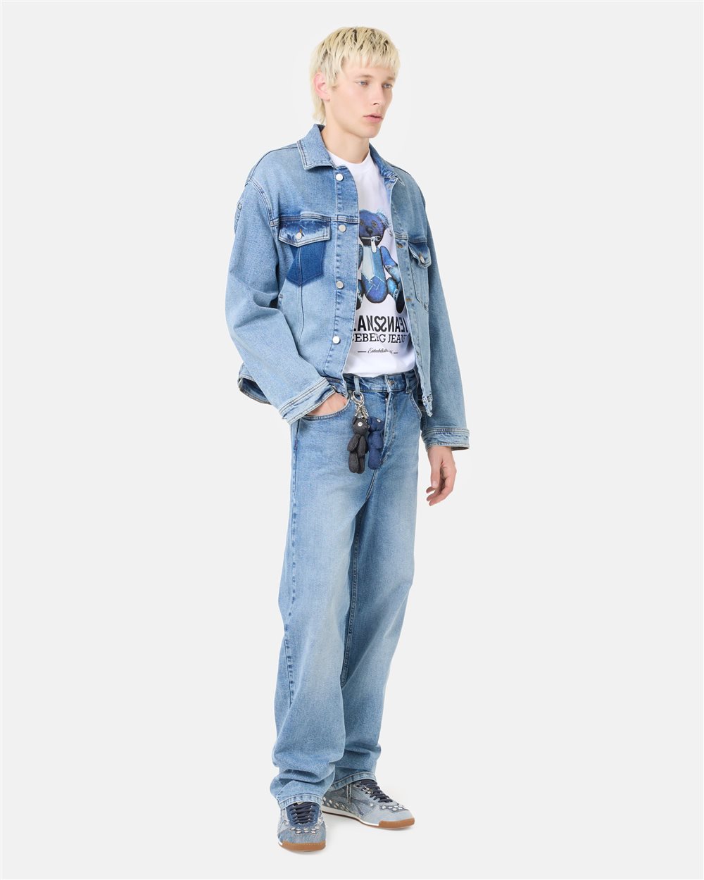 Indigo, 5-pocket baggy fit cotton denim pants | ICEBERG