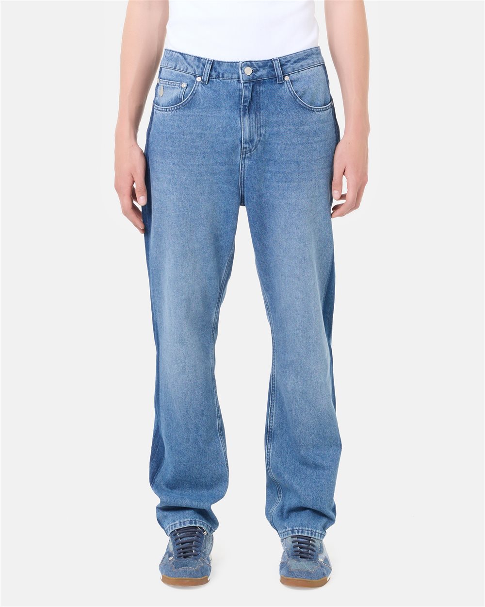 Indigo, loose fit 5-pocket cotton denim pants | ICEBERG