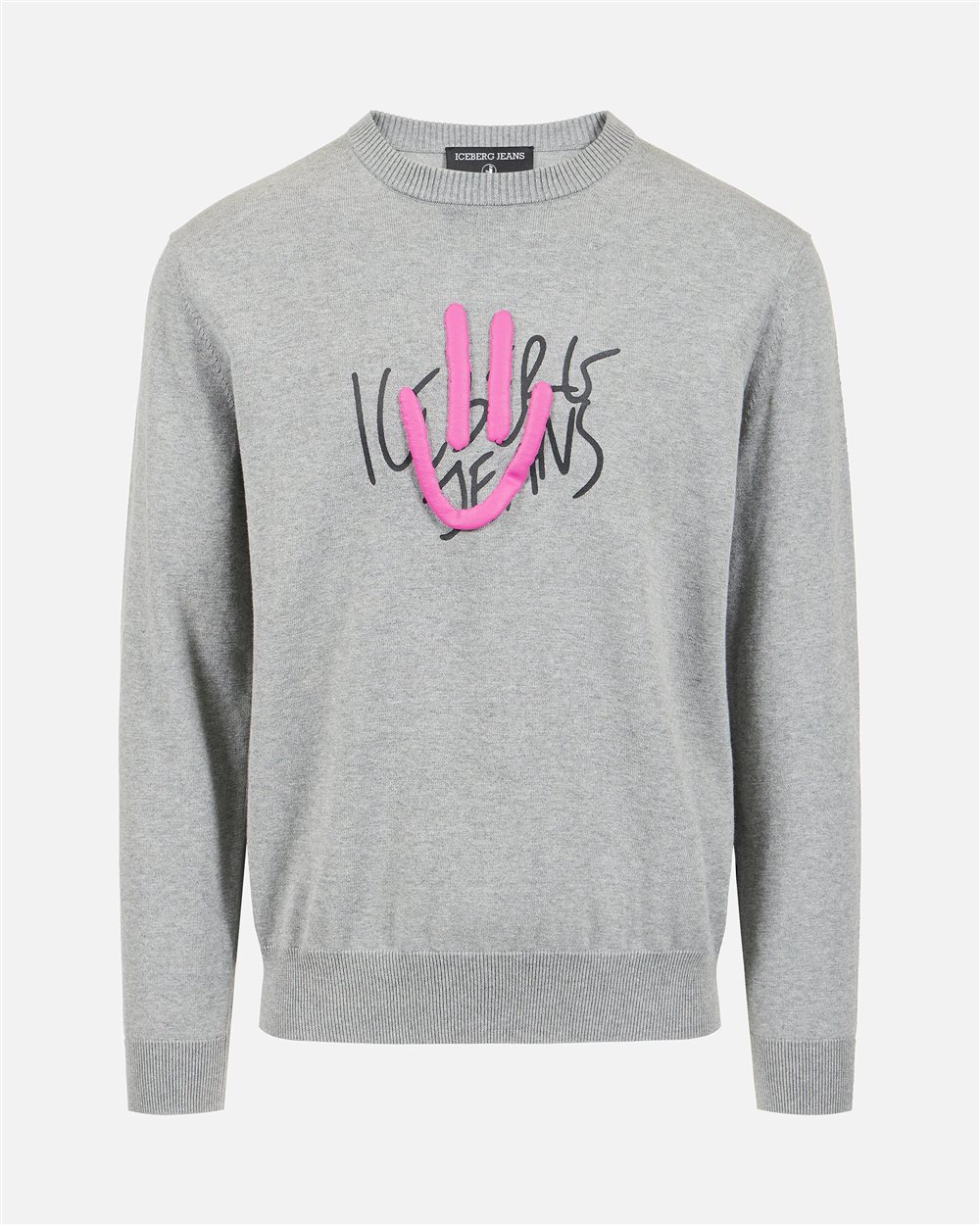 Regular fit light gray melange cotton crew neck sweater | ICEBERG