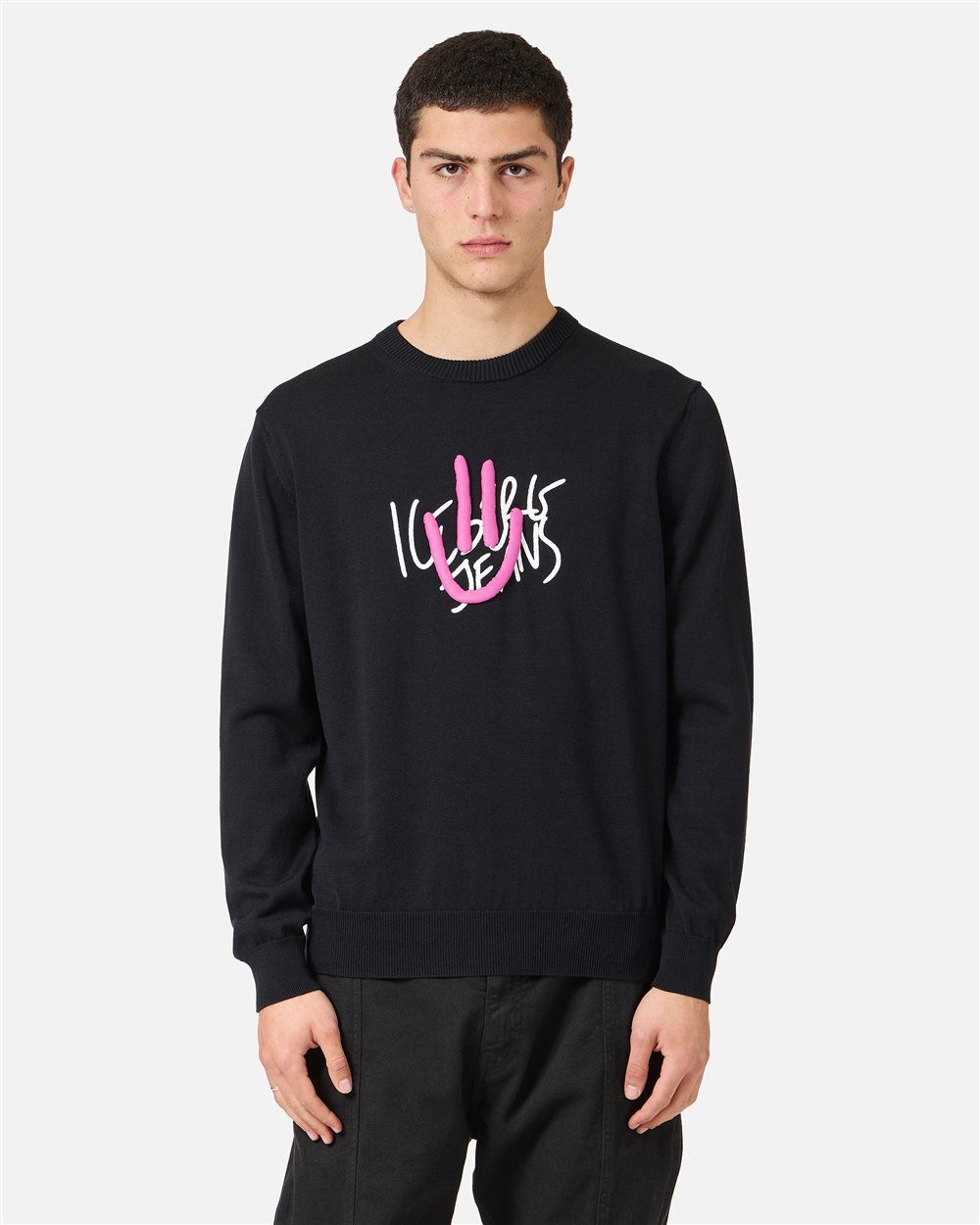 Regular fit black cotton crew neck sweater | ICEBERG