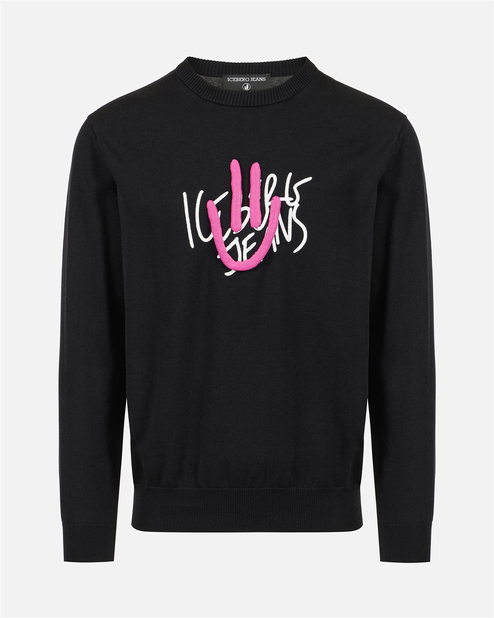 Regular fit black cotton crew neck sweater | ICEBERG