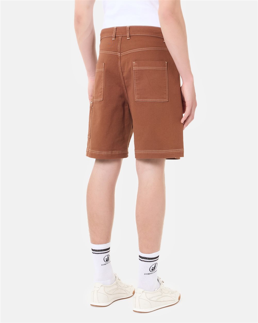 Burnt brown cotton gabardine work fit Bermuda shorts | ICEBERG