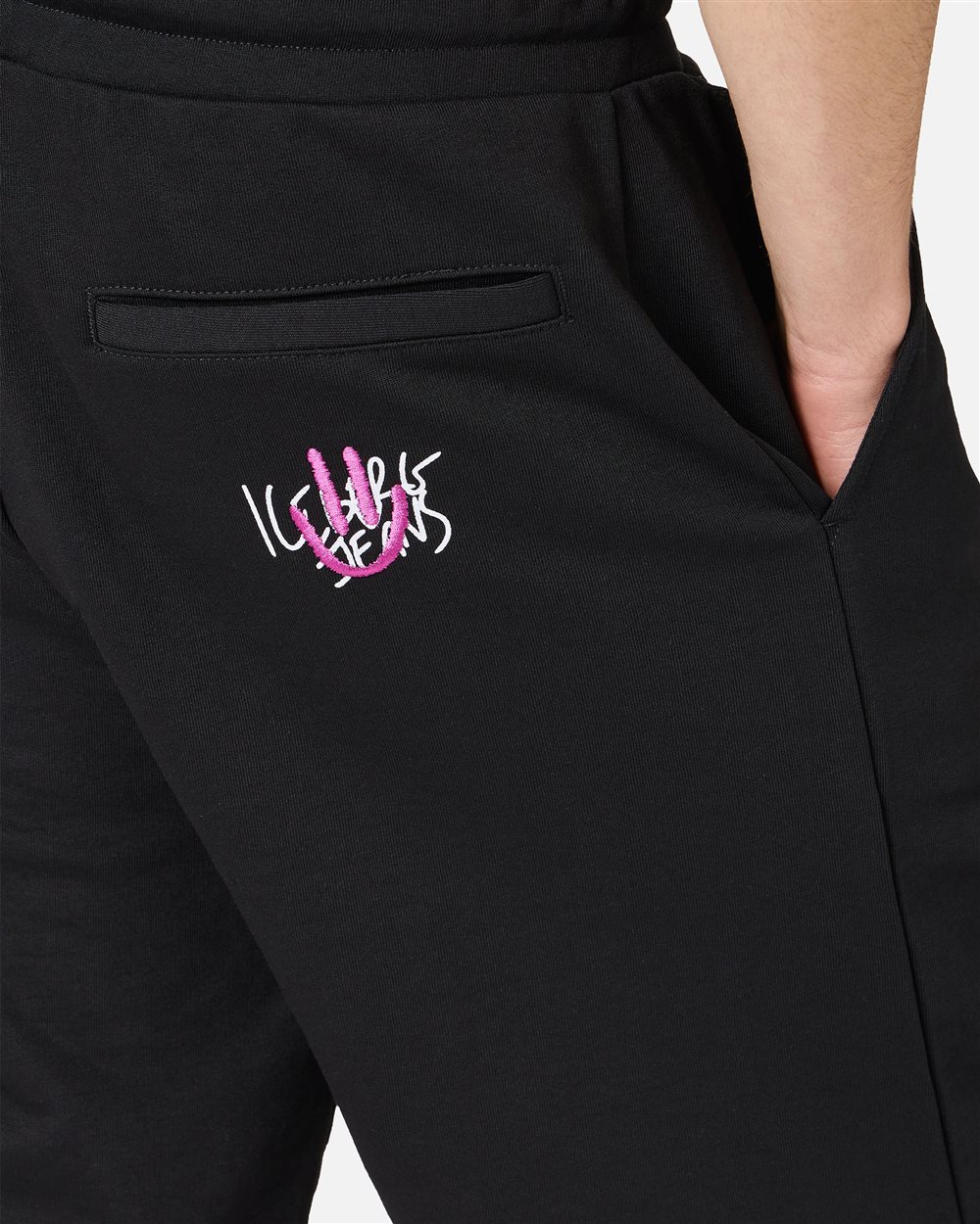 Black slim fit cotton fleece Bermuda shorts | ICEBERG