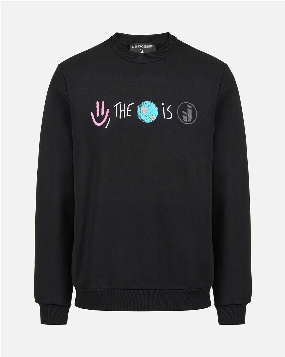 Regular fit black cotton crew neck sweater | ICEBERG