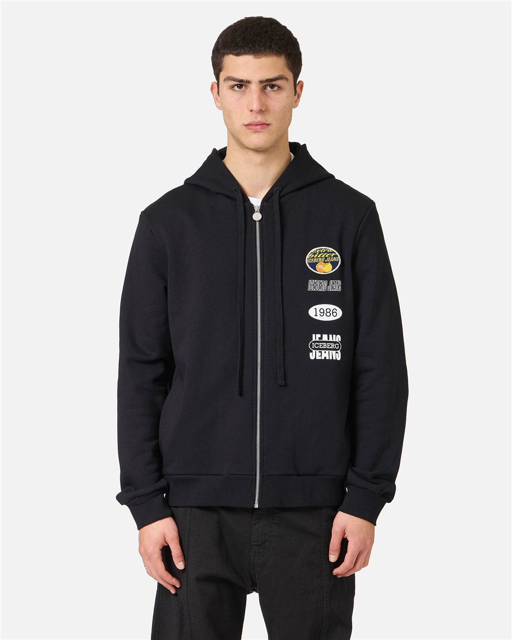 Regular fit black cotton sweatshirt with hood | ICEBERG