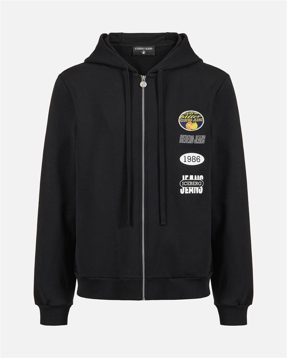 Regular fit black cotton sweatshirt with hood | ICEBERG