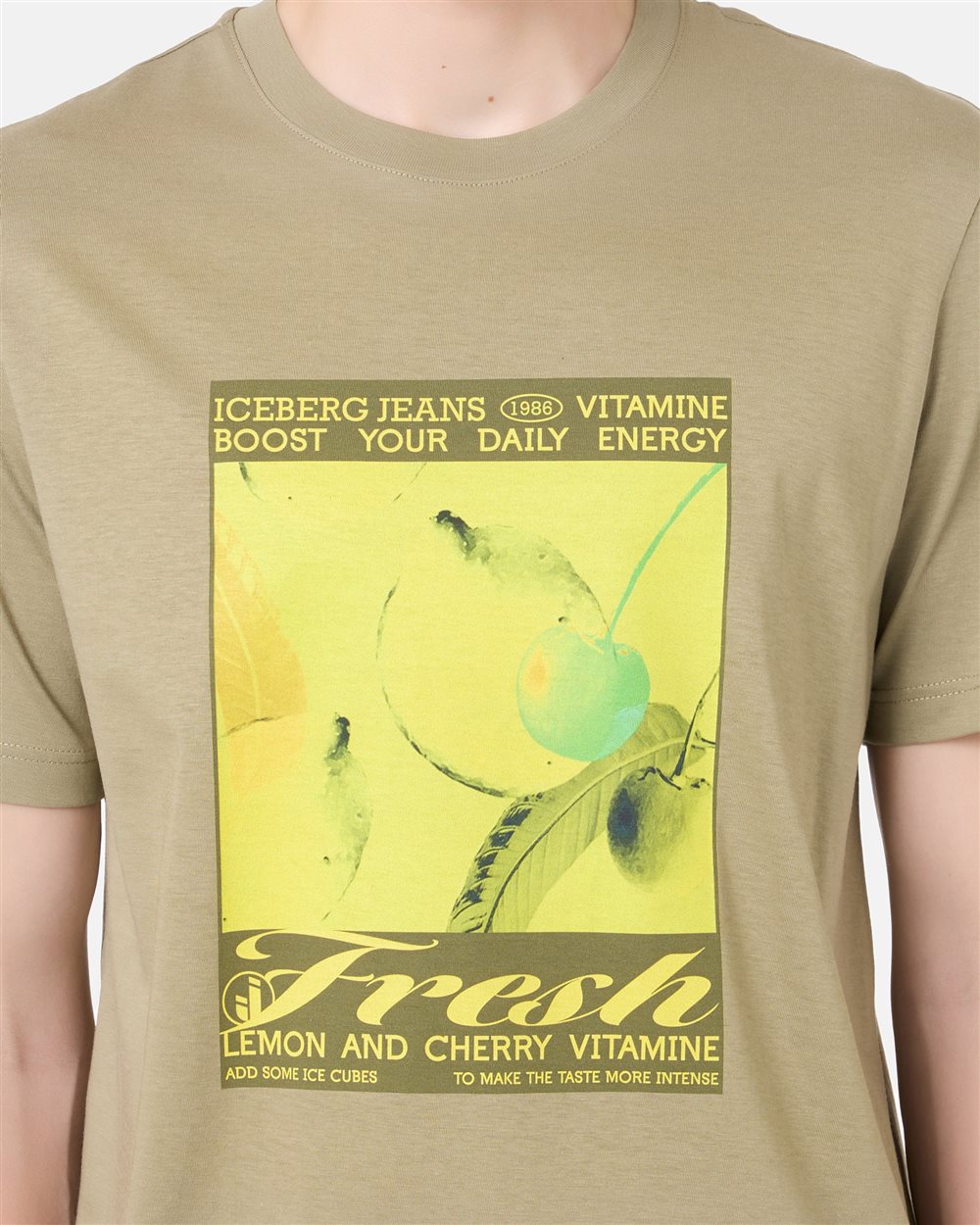 Regular fit sage green cotton jersey T-shirt with Fresh lemons