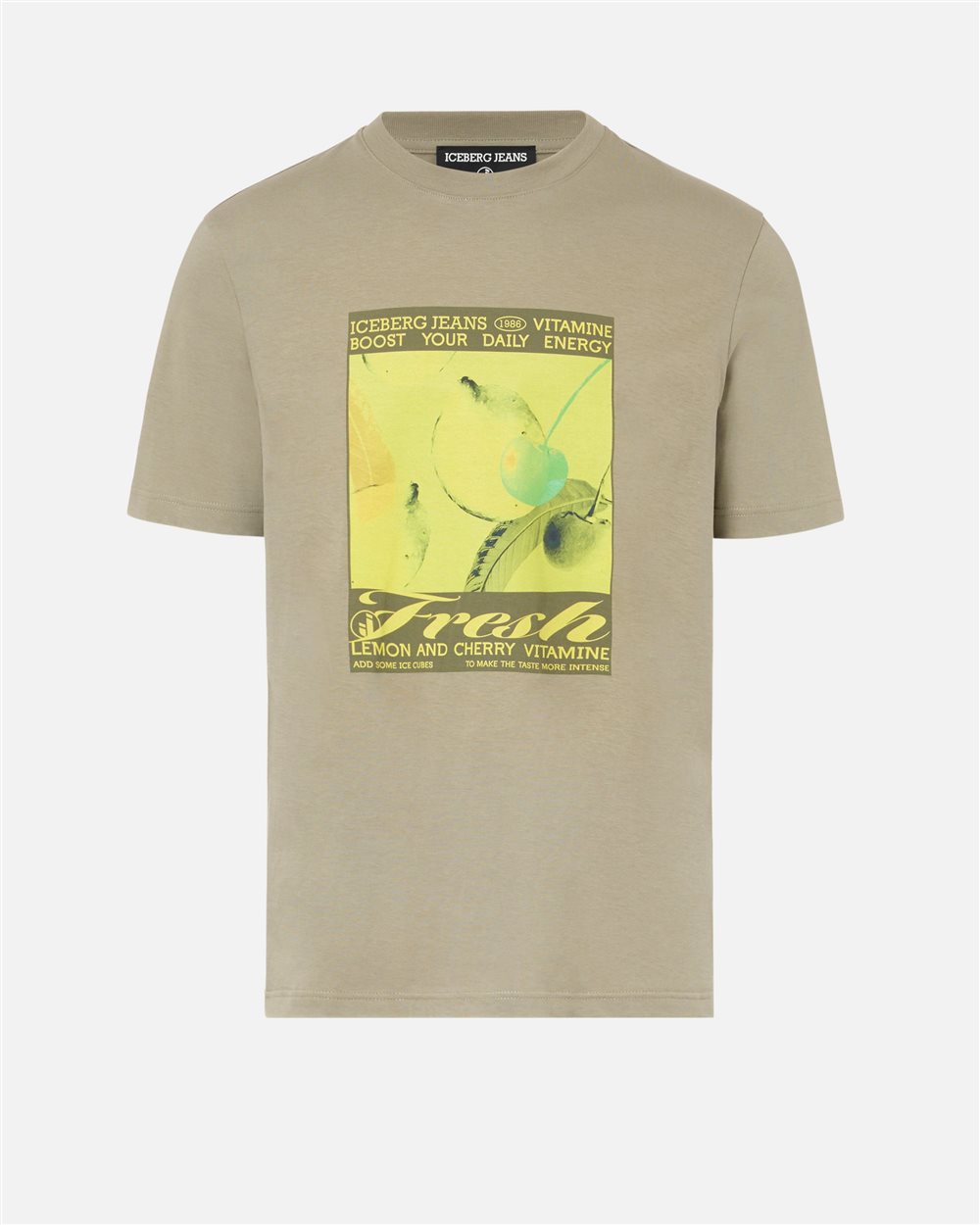 Regular fit sage green cotton jersey T-shirt with Fresh lemons