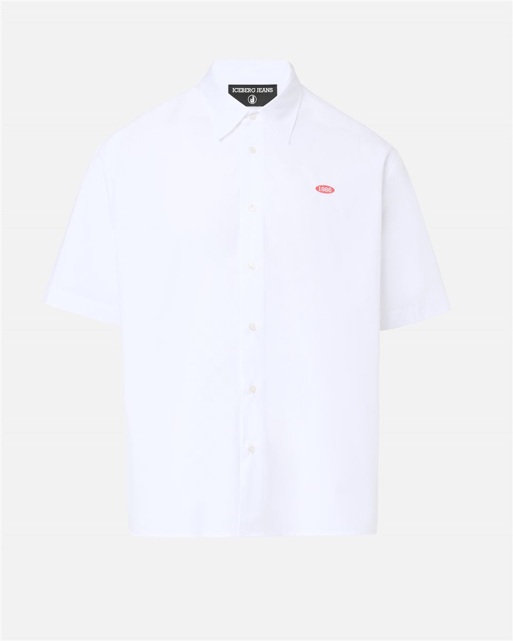 Optic white cotton poplin shirt featuring date embroidery | ICEBERG