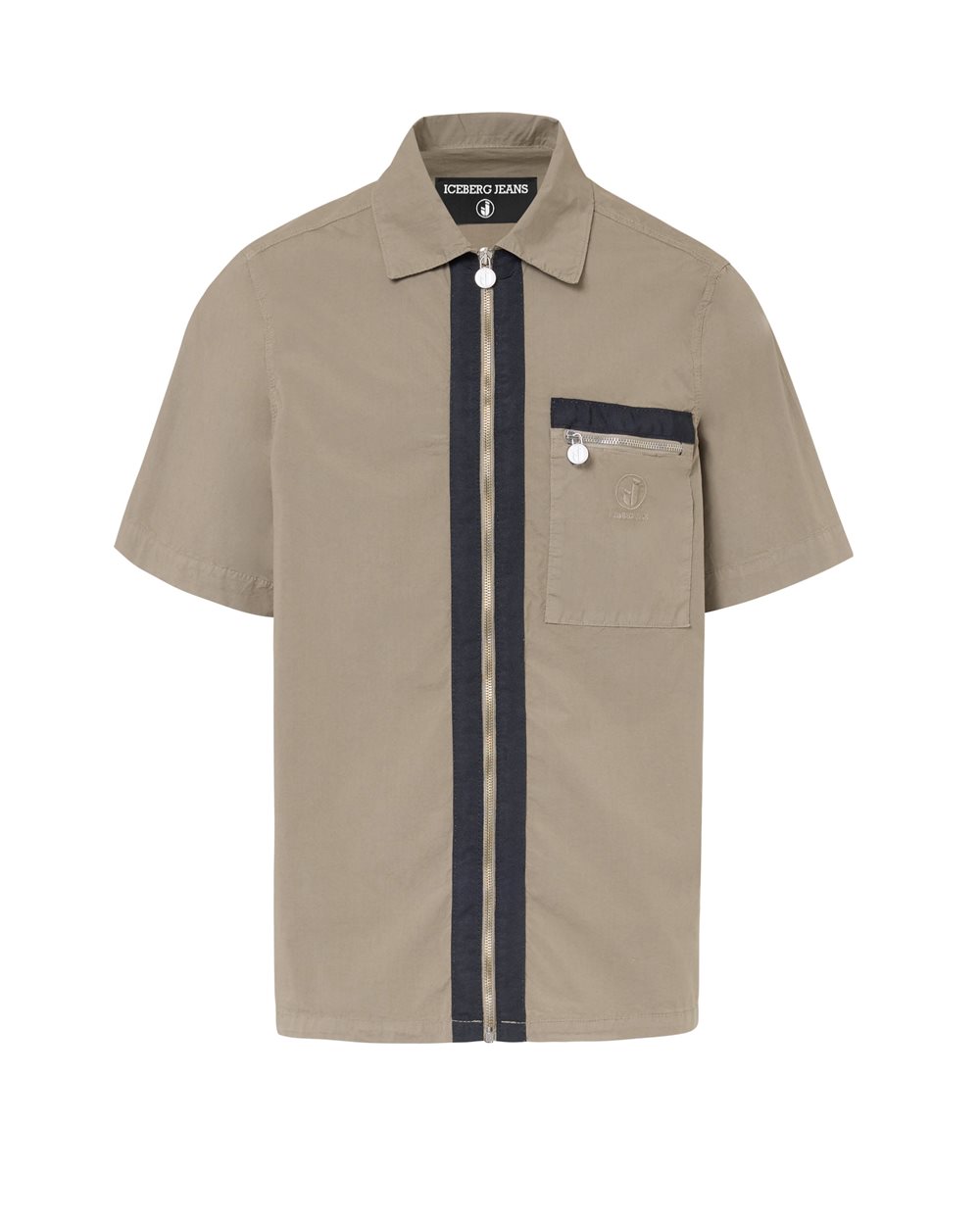 トップス ULTERIOR C/S PARACHUTE CLOTH P/O SHIRT Sage green short-sleeved shirt in cotton parachute fabric | ICEBERG